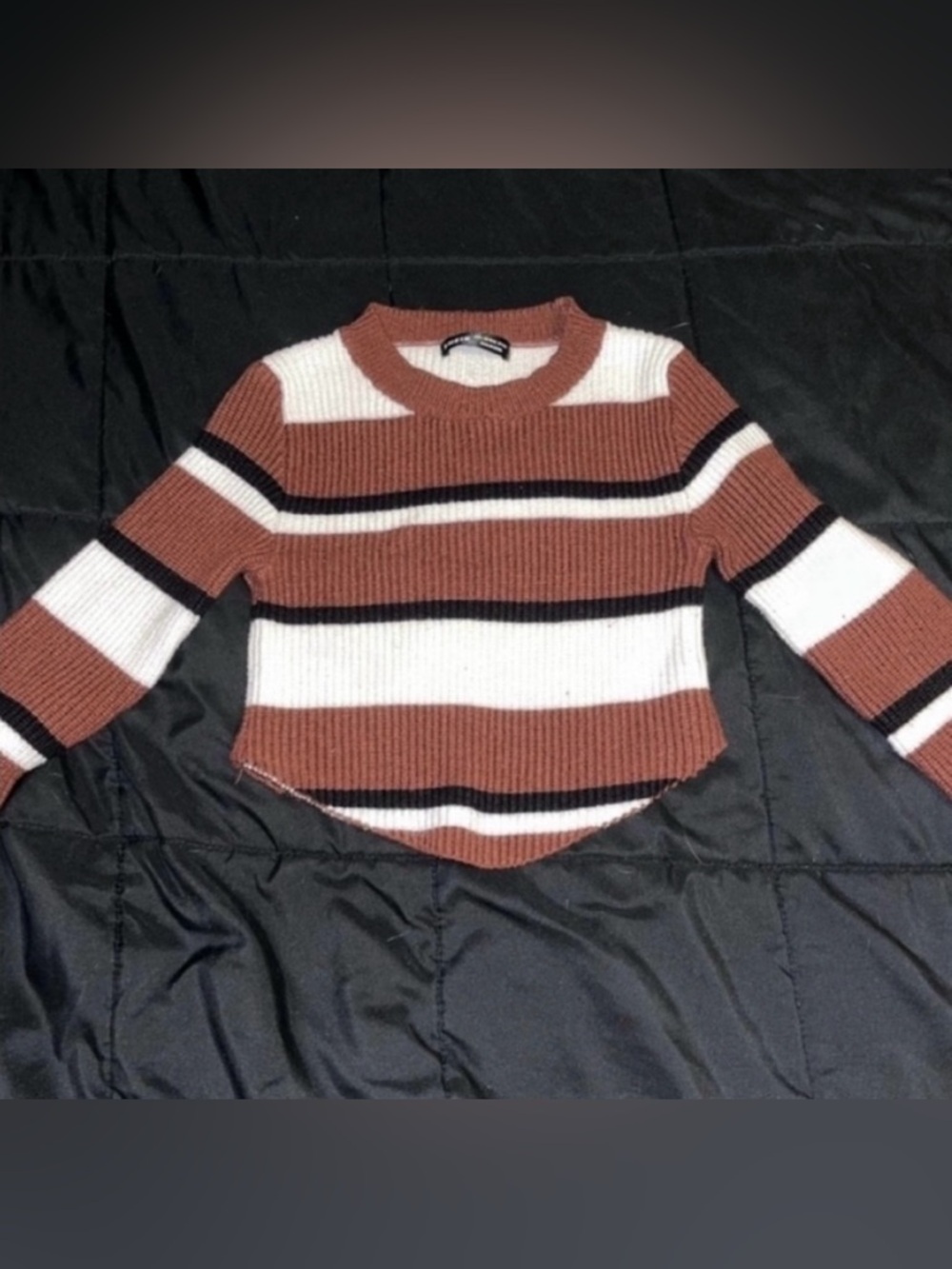 SHEIN Striped Crewneck Sweater in Brown and White